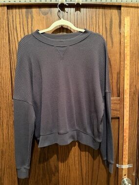 GAP Waffle-Knit Crewneck Top - Charcoal